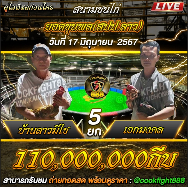 โปรแกรมไก่ชน สนามชนไก่ยอดขุนพล(สปป.ลาว) วันที่ 17 มิ.ย. 67