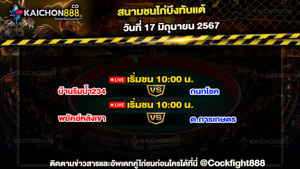 โปรแกรมไก่ชน สนามชนไก่บึงทับแต้ วันที่ 17 มิ.ย. 67