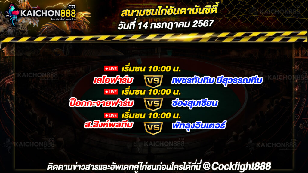 โปรแกรมไก่ชน สนามชนไก่อันดามันซิตี้ วันที่ 14 ก.ค. 67