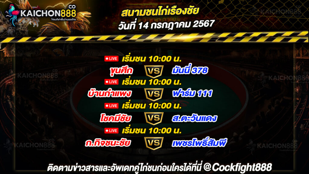 โปรแกรมไก่ชน สนามชนไก่เรืองชัย วันที่ 14 ก.ค. 67