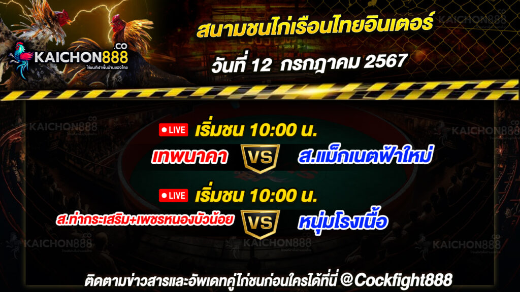 โปรแกรมไก่ชน สนามชนไก่เรือนไทยอินเตอร์ วันที่ 12 ก.ค. 67