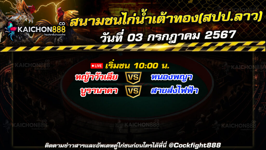 โปรแกรมไก่ชน สนามชนไก่น้ำเต้าทอง(สปป.ลาว) วันที่ 03 ก.ค. 67