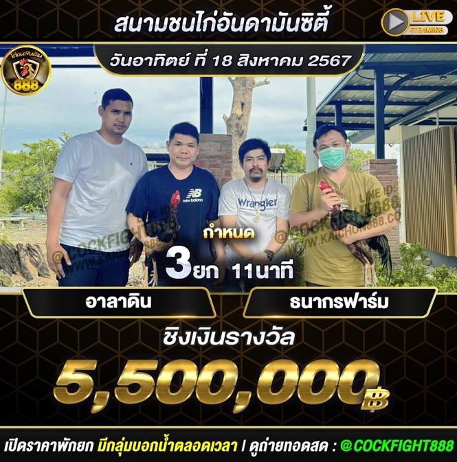 โปรแกรมไก่ชน สนามชนไก่อันดามันซิตี้ วันที่ 18 ส.ค. 67