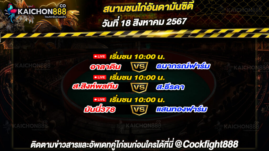 โปรแกรมไก่ชน สนามชนไก่อันดามันซิตี้ วันที่ 18 ส.ค. 67