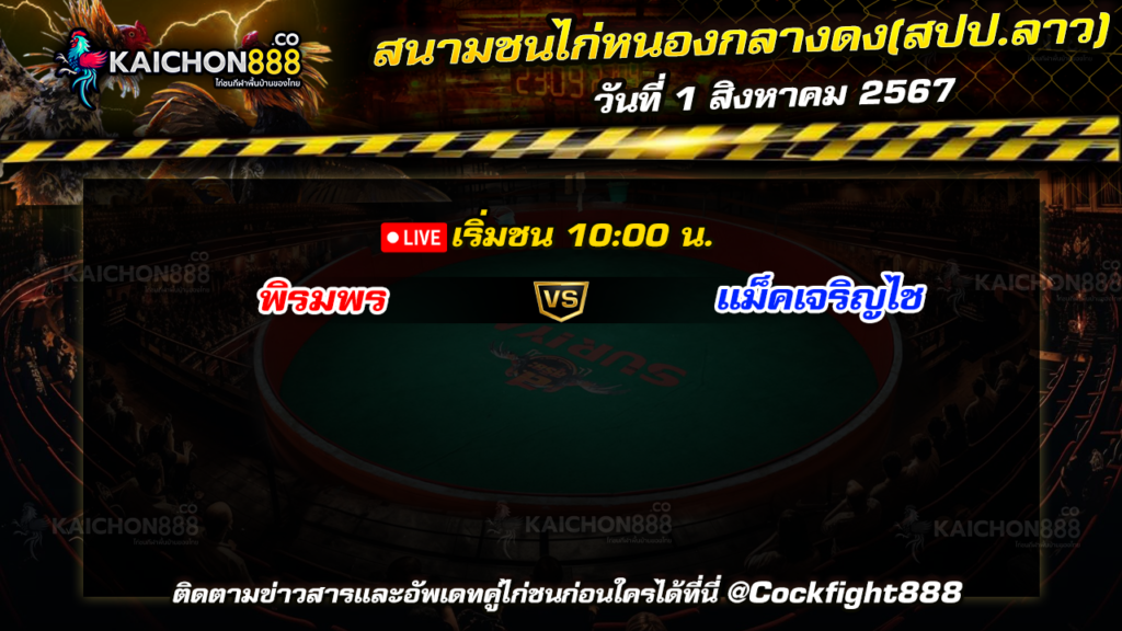 โปรแกรมไก่ชน สนามชนไก่หนองกลางดง(สปป.ลาว) วันที่ 1 ส.ค. 67