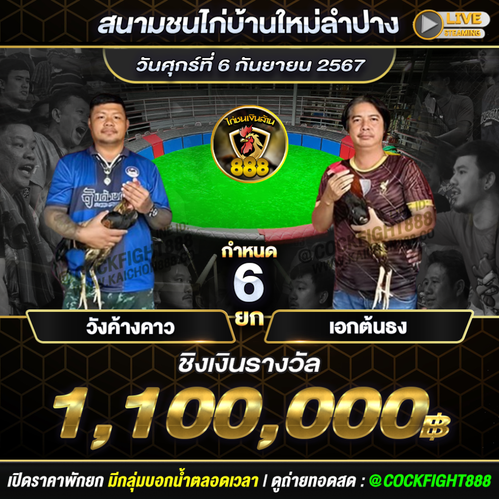 โปรแกรมไก่ชน  สนามชนไก่บ้านใหม่ลำปาง วันที่ 06 ก.ย. 67