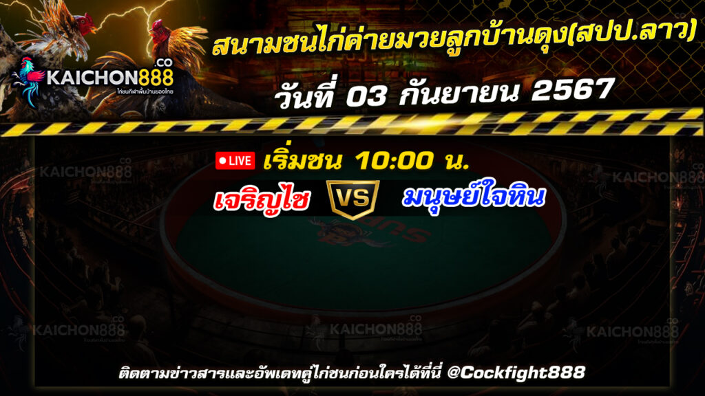 โปรแกรมไก่ชน  สนามชนไก่ค่ายมวยลูกบ้านดุง(สปป.ลาว)   วันที่ 03 ก.ย. 67