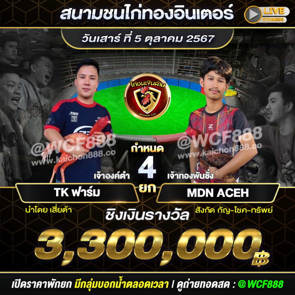 โปรแกรมไก่ชน สนามชนไก่ทองอินเตอร์ วันที่ 5 ต.ค. 67